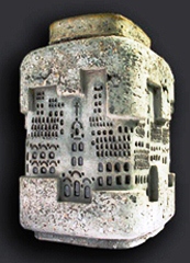 Cerámicas de Zurina Verdaguer inspiradas en las edificaciones de la Habana Vieja. Plaza de la catedral de la Habana, Convento de San Francisco.